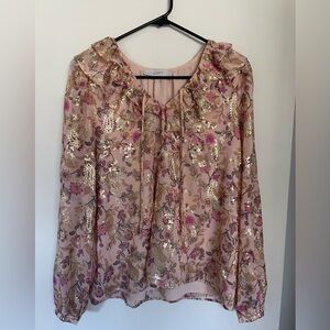 LOFT Pink and Gold Floral Blouse